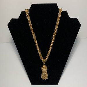 Monet Damita Tassel Necklace Heavy Rope Chain 1960-1970 Gold Tone 15”Drop VTG
